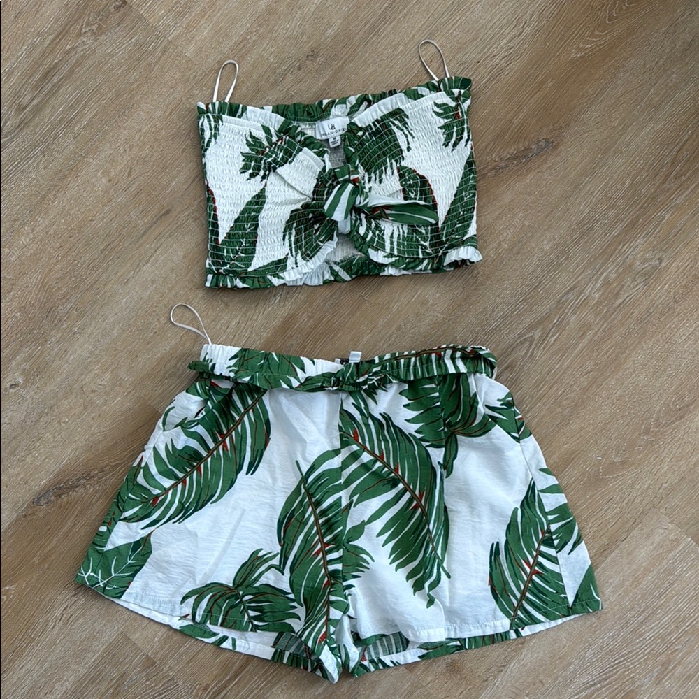 Tropical Leaf Print Women's Two Piece Set